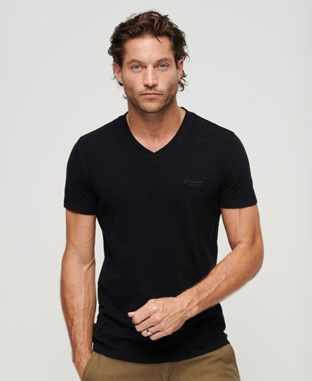 Superdry Men’s Organic Cotton Essential Logo V Neck T-Shirt Black - Size: S