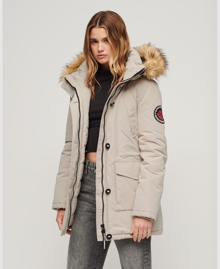 Superdry Women’s Everest Faux Fur Hooded Parka Coat Beige / Chateau Gray - Size: 14