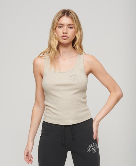 Superdry Women’s Athletic Essentials Ribbed Vest Top Beige / Oatmeal Beige Marl - Size: 14