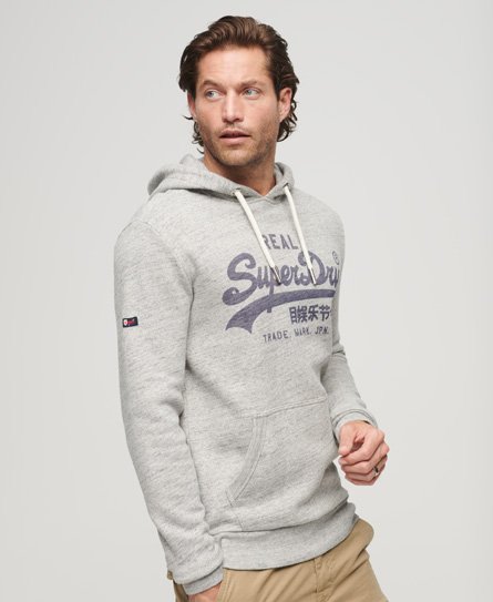 Superdry Men’s Vintage Logo Hoodie Grey / Athletic Grey Marl - Size: XL