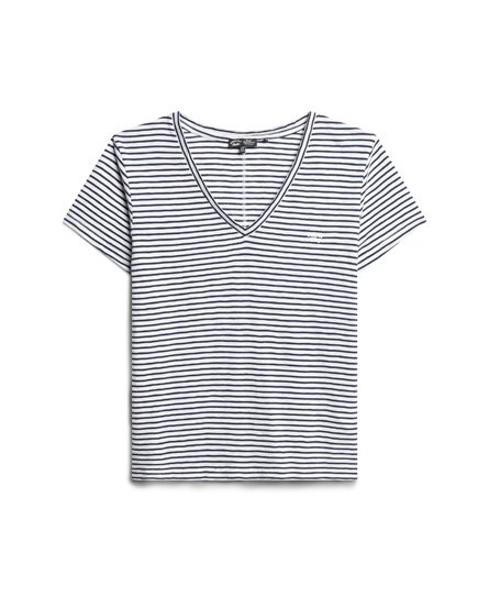 Women's Slub Embroidered V-Neck T-Shirt in Navy Optic Stripe | Superdry US