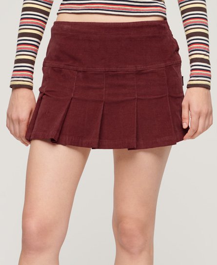 Superdry Women’s Vintage Cord Pleated Mini Skirt Red / Merlot - Size: 14