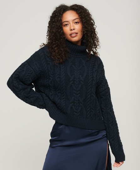 Superdry Women’s Cable Knit Polo Neck Jumper Navy / Eclipse Navy - Size: 8