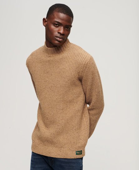 Superdry Men’s Wool Blend Tweed Mock Neck Jumper Brown / Caramel Tweed - Size: L