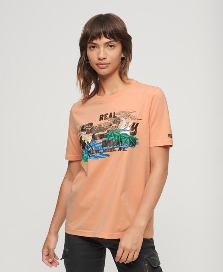 Women’s Japanese Vintage Logo Graphic T-Shirt Orange / Chalky Coral - Size: 6 -Superdry