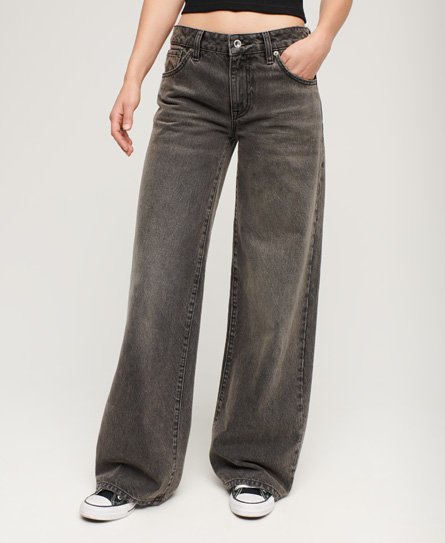 Superdry Female Jeans met Wijde Pijpen van Biologisch Katoen Grijs