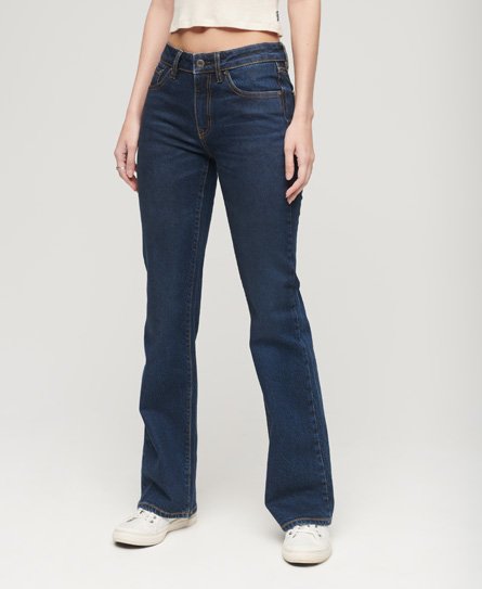 Superdry Women’s Organic Cotton Mid Rise Slim Flare Jeans Dark Blue / Van Dyke Mid Used - Size: 34/32
