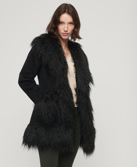 Superdry Women’s Faux Fur Lined Afghan Coat Black - Size: 8