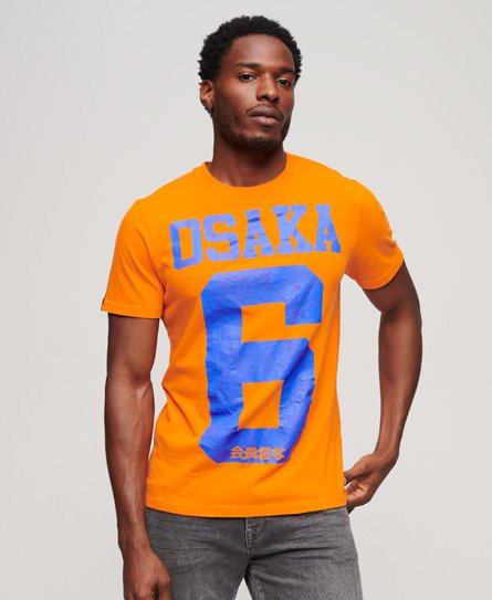 Superdry Men’s Osaka 6 Cracked Print T-Shirt Orange / Jaffa Orange - Size: S