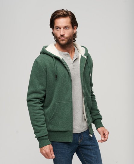 Superdry Felpa Con Cappuccio Uomo Foderata Borg – Eclipse Navy – Zip Integrale E Tasche Frontali