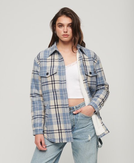 Superdry Women’s Borg Flannel Check Overshirt Blue / Ivory Check - Size: 6