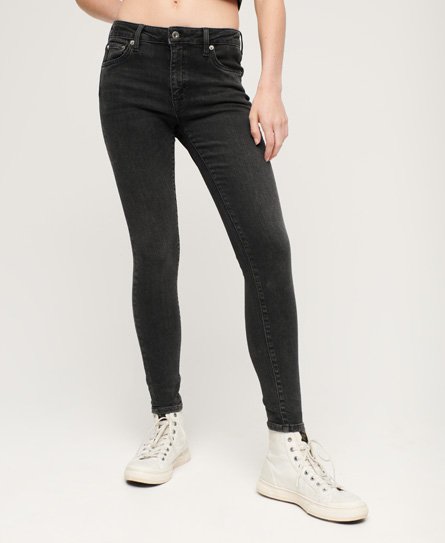Superdry Women’s Organic Cotton Vintage Mid Rise Skinny Jeans Black / Walcott Black Stone - Size: 27/32