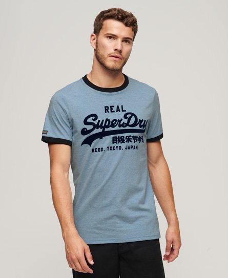 Superdry Men’s Vintage Logo Ringer T-Shirt Light Blue / Halifax Blue Grit/Eclipse Navy - Size: Xxl