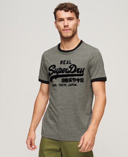Superdry Men’s Vintage Logo Ringer T-Shirt Grey / Surplus Jetter Charcoal Grit/Jet Black - Size: S