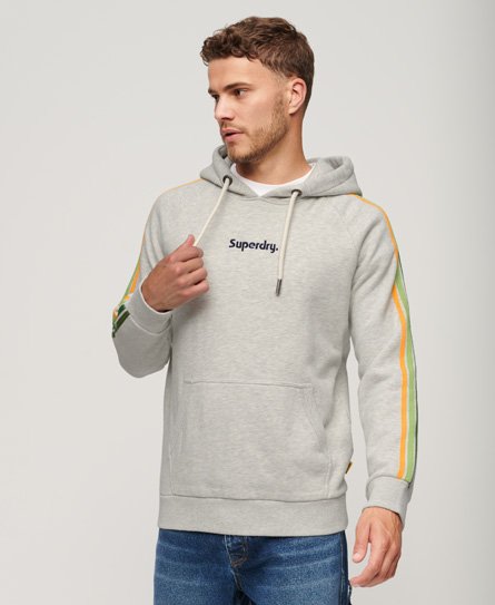 Superdry Men’s Classic Stripe Terrain Sleeve Logo Hoodie, Light Grey and Green, Size: S