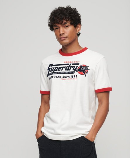 Superdry Men’s Core Logo American Classic Ringer T-Shirt White / Winter White/Flare Red - Size: Xxl