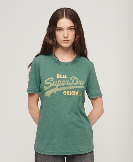 Superdry Women’s Vintage Logo Burnout T-Shirt Green / Deep Jungle Green - Size: 8