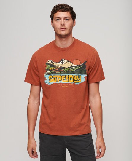 Superdry Men’s Travel Postcard Graphic T-Shirt Orange / Americana Orange Marl - Size: L