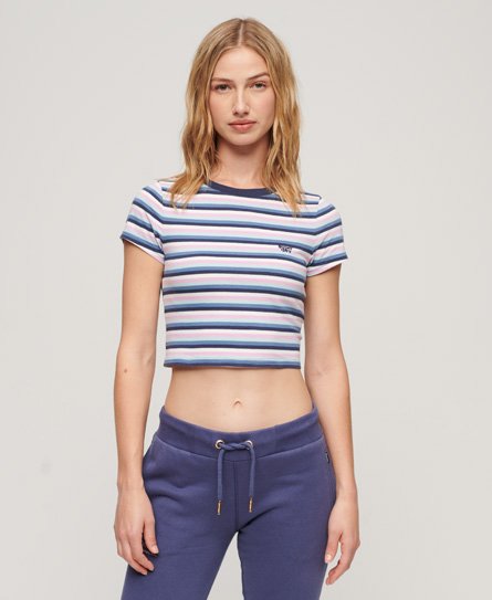 Superdry Women’s Vintage Stripe Crop T-Shirt White/Blue / Hyper Lavender Stripe - Size: 12