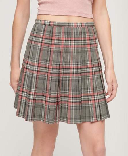 Superdry Women’s Vintage Pleated Mini Skirt Grey / Vintage Pink Check - Size: 6