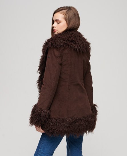 Superdry Women’s Faux Fur Lined Afghan Coat Brown / Dark Brown Cord - Size: 14