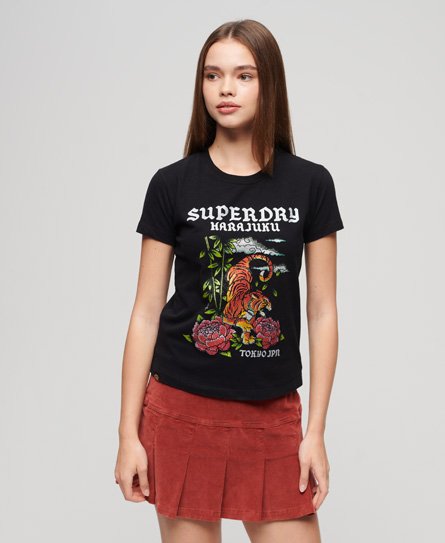 Superdry Women’s Tattoo Rhinestone T-Shirt Black - Size: 14