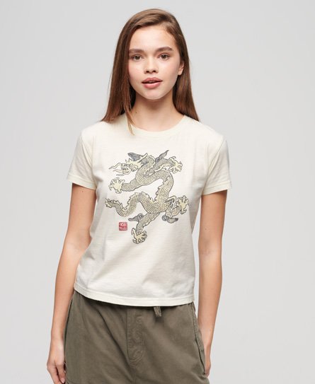 Superdry Women’s x Komodo Dragon Slim T-Shirt Cream / Ecru - Size: 12