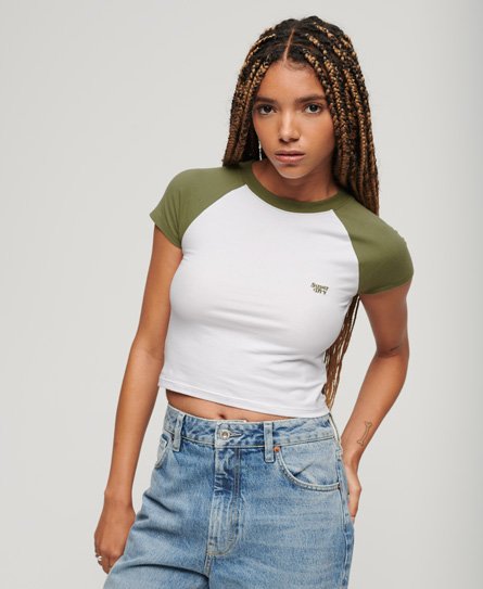 Superdry Women’s Cropped Baseball Baby T-Shirt Green / Optic/Olive Khaki - Size: 8