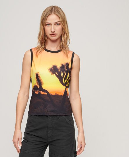 Superdry Women’s Sub Print Vest Top Yellow / Yellow Sunset Aop - Size: 12
