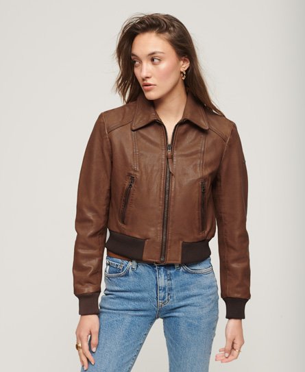 Superdry Women’s 70s Leather Jacket Tan / Washed Tan - Size: 16