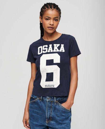 Superdry Women’s Osaka 6 Cracked Print 90s T-Shirt Navy / Rich Navy - Size: 10