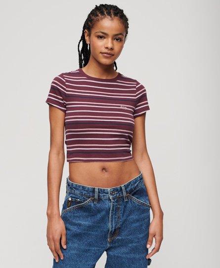 Superdry Women’s Vintage Stripe Crop T-Shirt Brown / Port Stripe - Size: 12