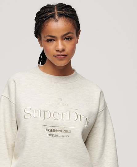 Superdry Ladies Boxy Fit Luxe Metallic Logo Sweatshirt, Beige, Size: 8