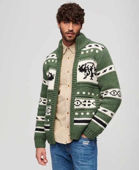 Superdry Men’s Chunky Knit Patterned Zip Through Cardigan Green / Buffalo Green - Size: S