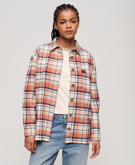 Superdry Women’s Check Flannel Overshirt Cream / Ivory & Coral Check - Size: 16