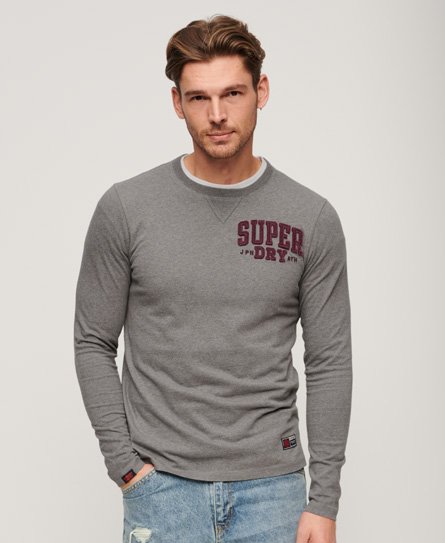 Superdry Men’s Vintage Athletic Long Sleeve Top Dark Grey / Mid Grey Marl - Size: S