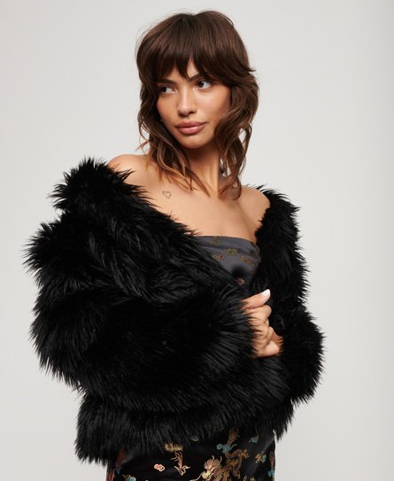 Superdry Women’s Short Faux Fur Coat Black / Long Black - Size: 14
