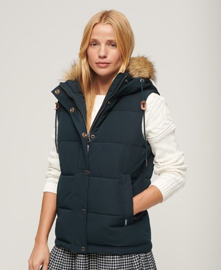 Superdry Women’s Everest Faux Fur Puffer Gilet Navy / Nordic Chrome Navy - Size: 12
