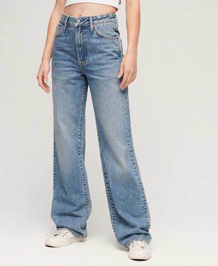 Superdry Women's Organic Cotton Wide Leg Jeans Light Blue / Houston Mid Vintage