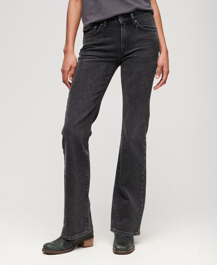 Superdry Women’s Organic Cotton Mid Rise Slim Flare Jeans Black / Walcott Black Stone - Size: 31/32