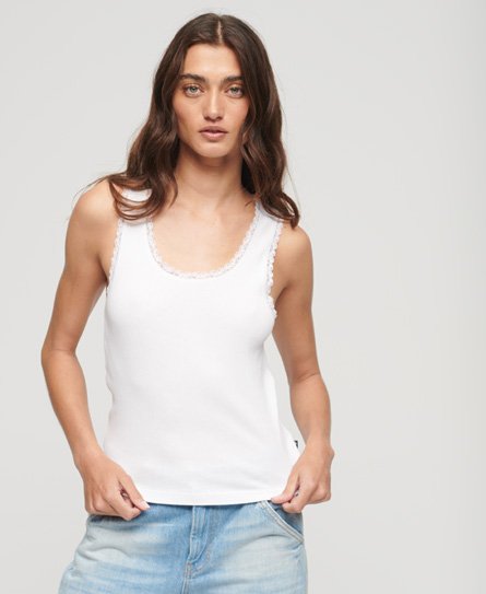 Superdry Women’s Organic Cotton Vintage Lace Trim Vest Top White / Optic - Size: XS/S