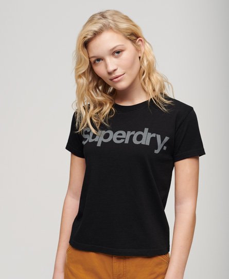Superdry Damen Schwarz Core City T-Shirt mit Logo, Größe: 38