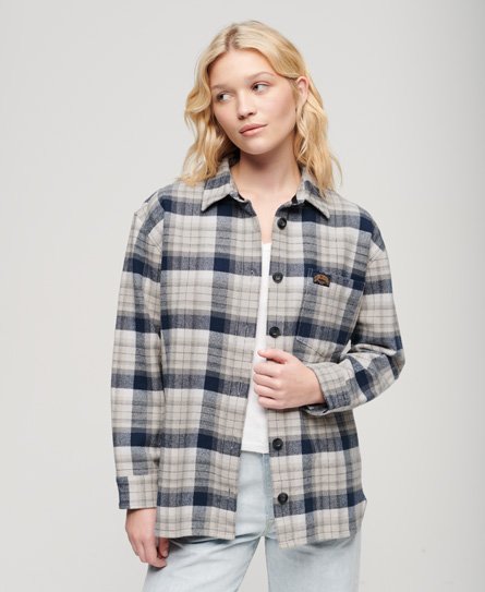 Superdry Women’s Check Flannel Overshirt Navy/White / Navy/Ivory Check - Size: 8