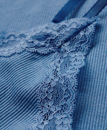 Women's Organic Cotton Essential Rib Lace Cami Top in Blush Blue