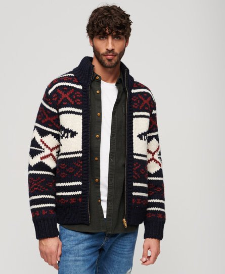 Chunky Knit Patterned Zip Through Cardigan