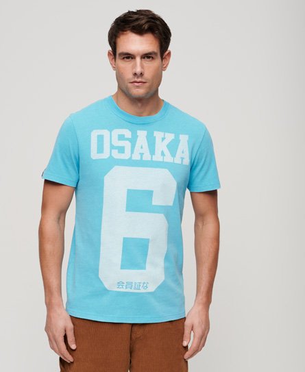 Superdry Herren Osaka 6 T-Shirt mit Kiss-Print Blau