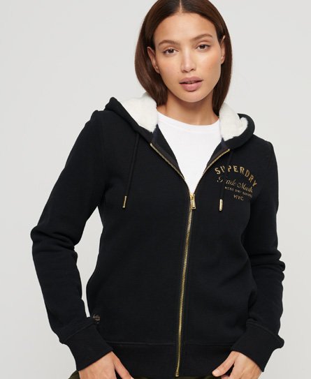 Luxe hoodie met metallic logo en rits