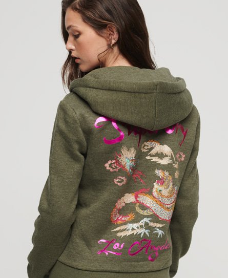 Custom hoodie met rits en versieringen