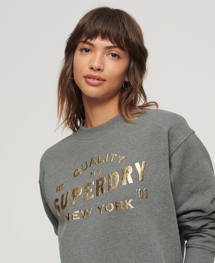 Superdry Women’s Luxe Metallic Logo Sweatshirt Grey / Rich Charcoal Marl - Size: 14