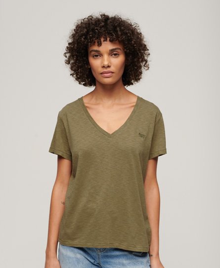 Superdry Women’s Slub Embroidered V-Neck T-Shirt Green / Tornado Green - Size: 14